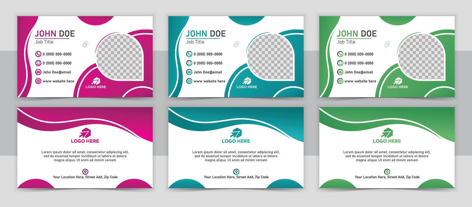 A set of four business cards with different colors vector