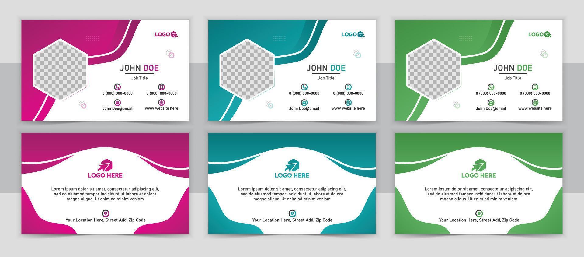 A set of four business cards with different colors vector