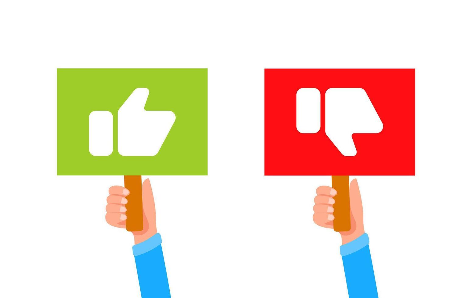 Hands holding thumbs up and down signs on placards vector