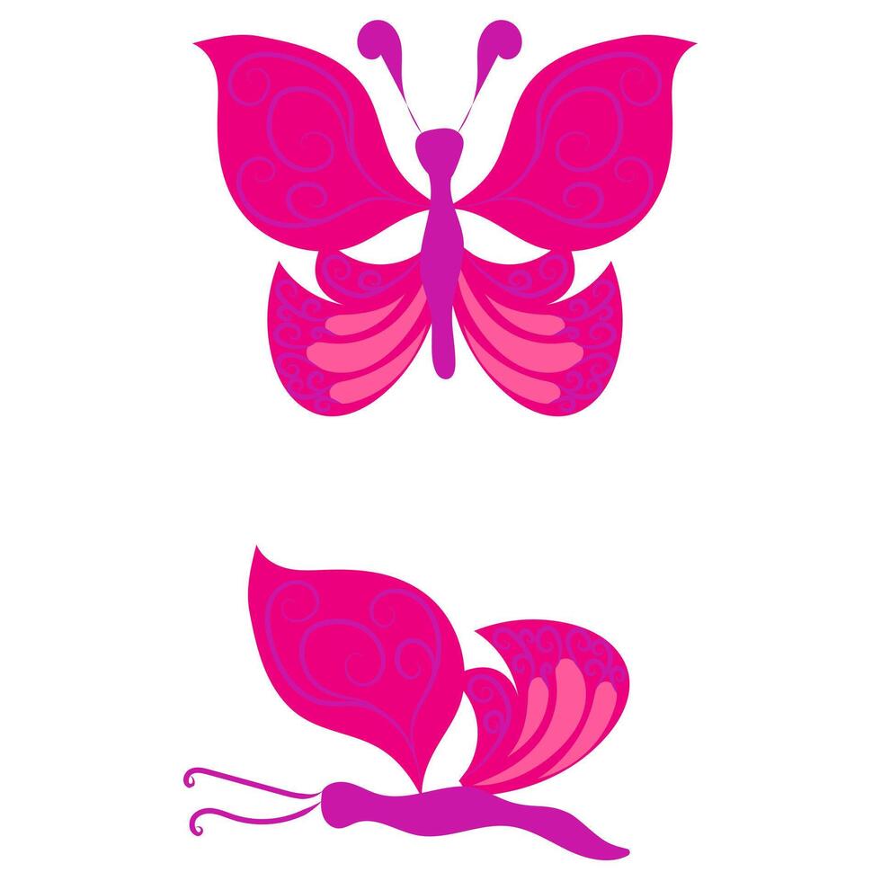 Pink butterfly. illustration isolated on white background. vector