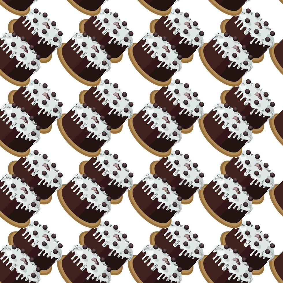 Chocolate cake decorated with chocolate candies. Seamless pattern. vector