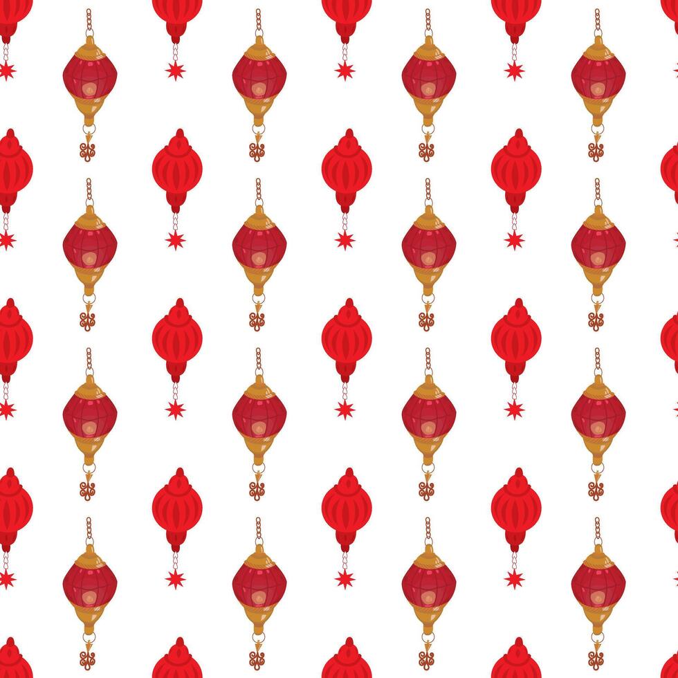 Red Christmas tree decorations in the form of lanterns. Seamless pattern. vector