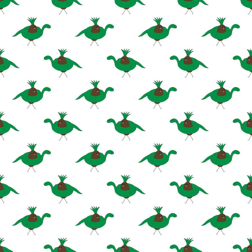 Pineapple in a dinosaur swimming ring. Cute character on the beach. Seamless pattern. vector