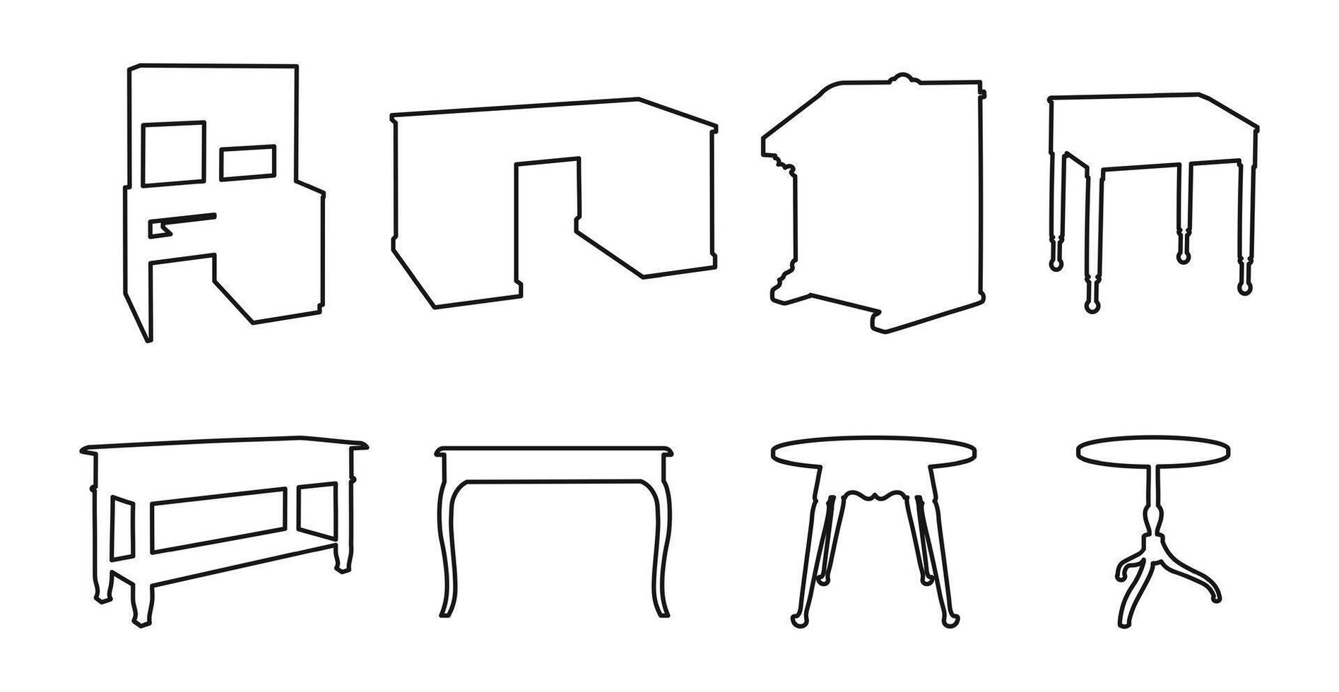Sketch of tables of different shapes, silhouettes of a piece of furniture vector