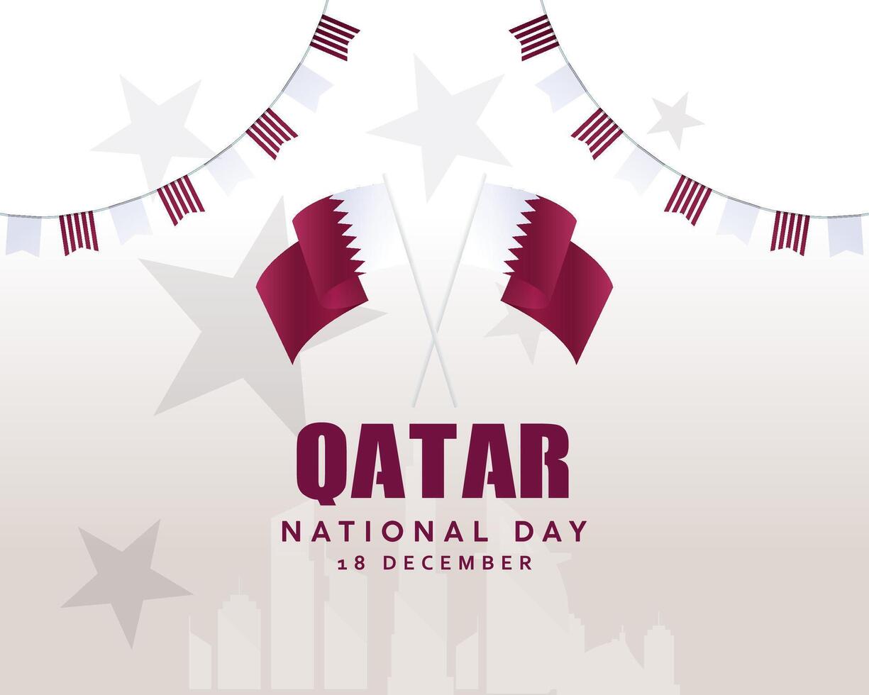 Qatar National Day ribbon and background stars with flag vector