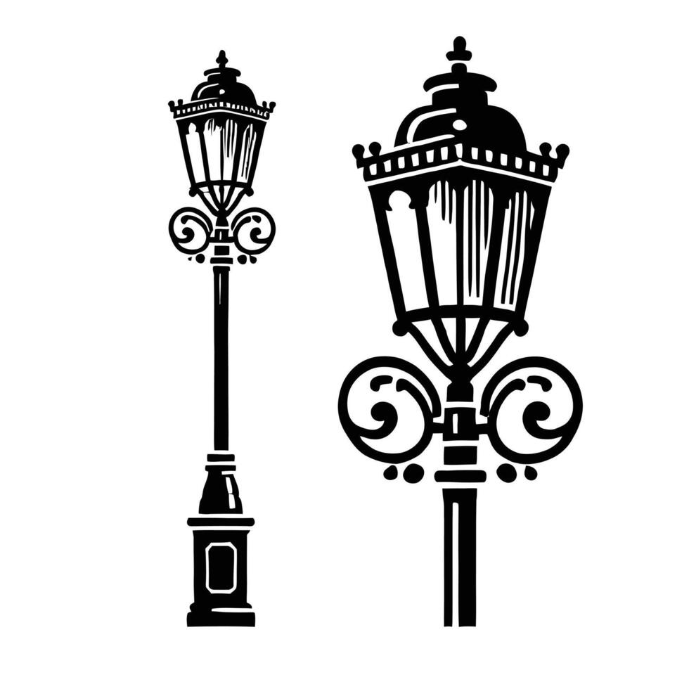 A black and white illustration of a street lamp vector