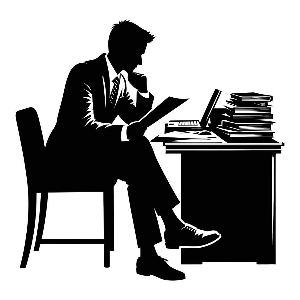Silhouette of a man in a suit sitting at a desk vector