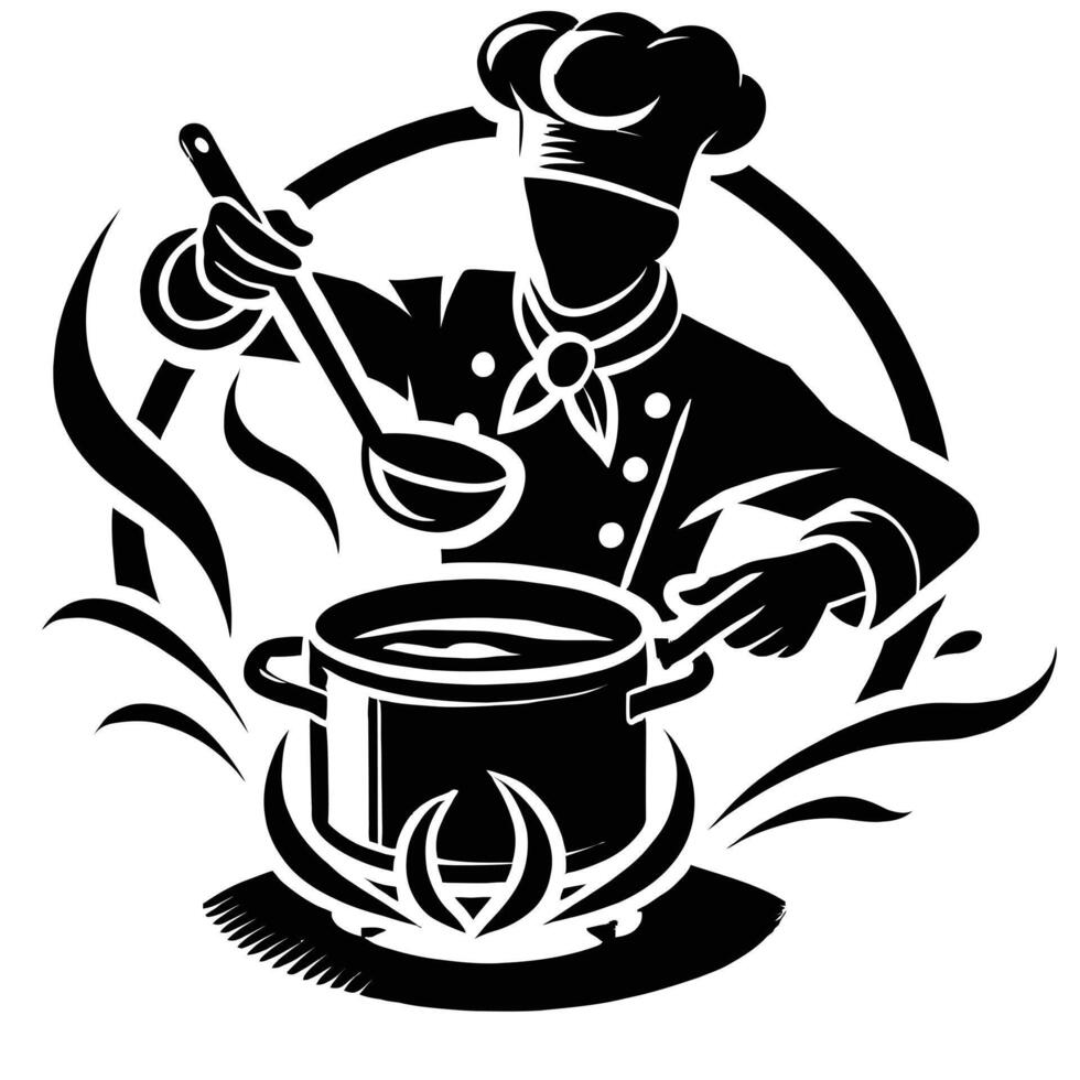 Chef cooking in pot vector