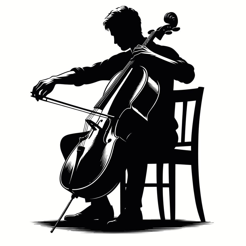 Silhouette of a man playing the cello vector
