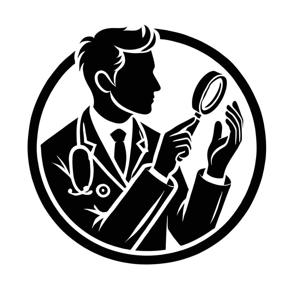 A man in a suit holding a magnifying glass vector
