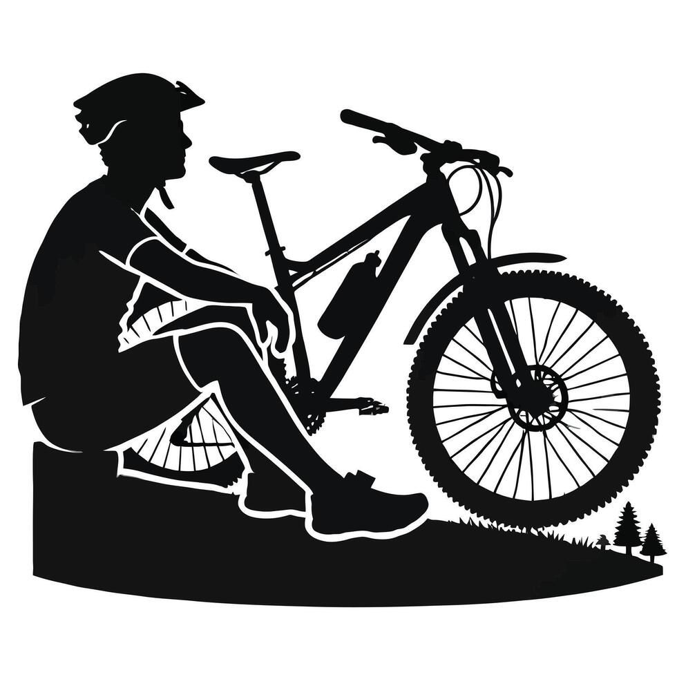 A silhouette of a man sitting on a mountain bike vector