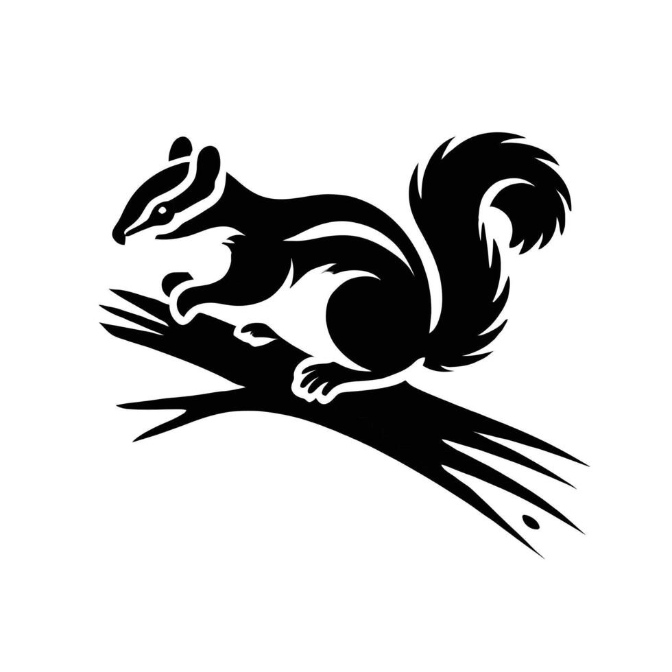A black and white squirrel on a branch vector