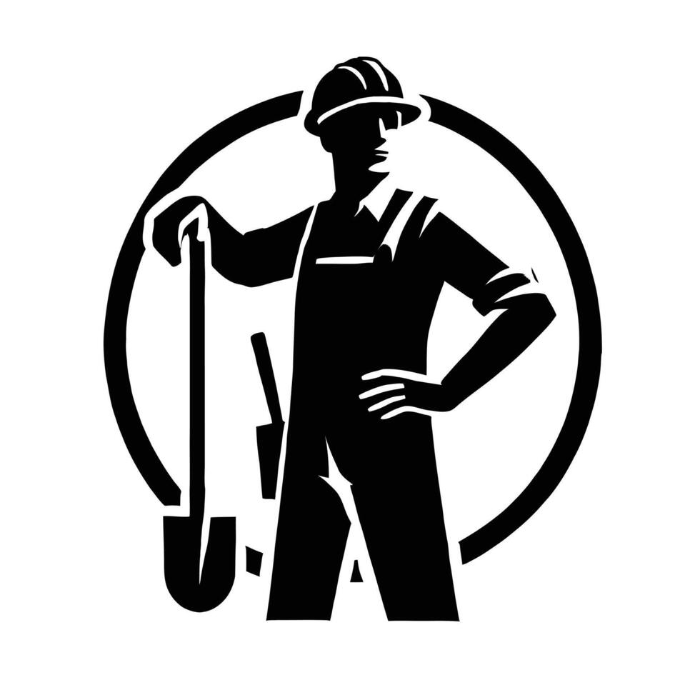 A black and white silhouette of a man with a shovel vector