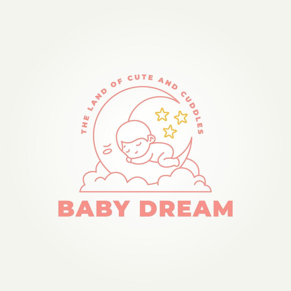 minimalist baby sleeping on a crescent moon line art icon logo illustration design. simple modern child care, baby care, baby shop logo concept vector