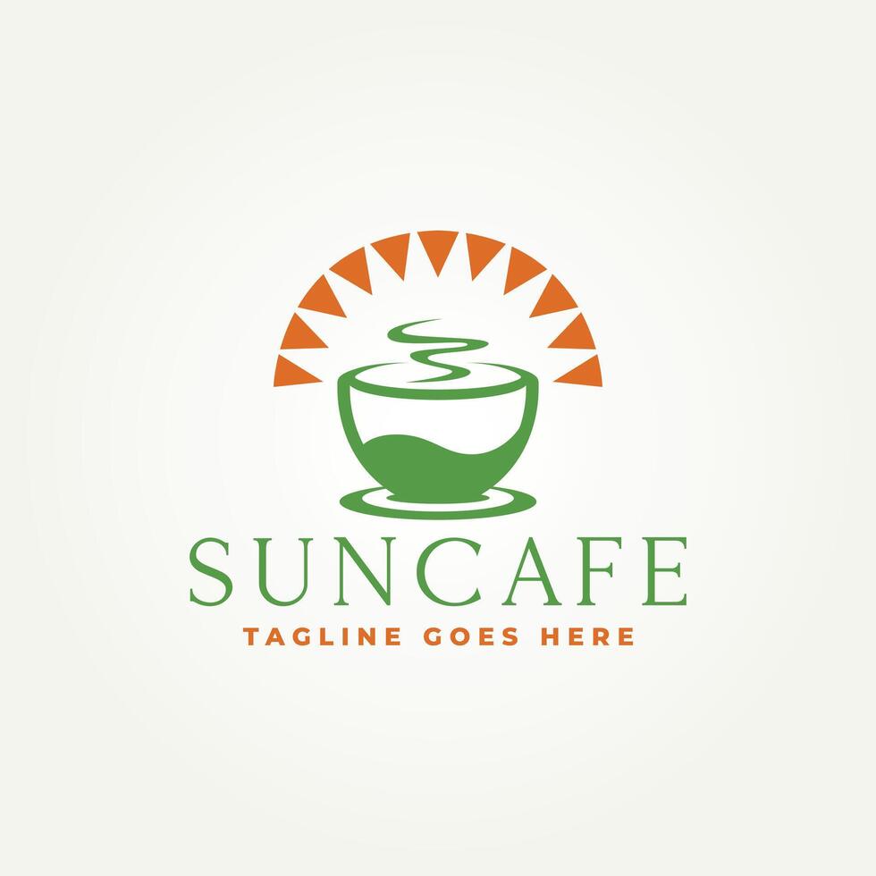 minimalist cup of coffee with sunshine icon logo illustration design. simple modern cafe and restaurant logo concept vector