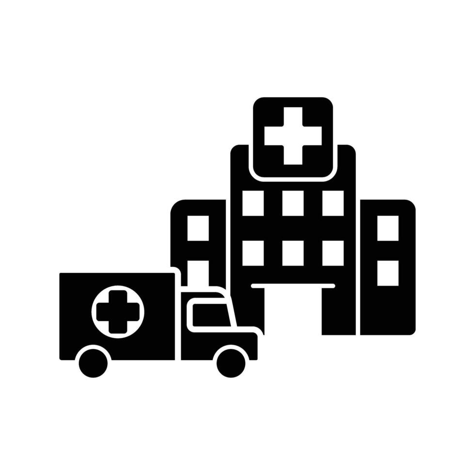 A hospital building with ambulance icon vector