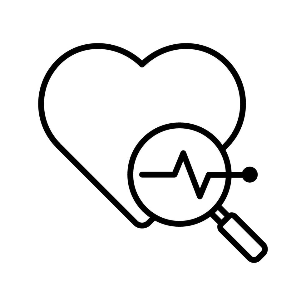 heart beat with magnifying glass icon vector