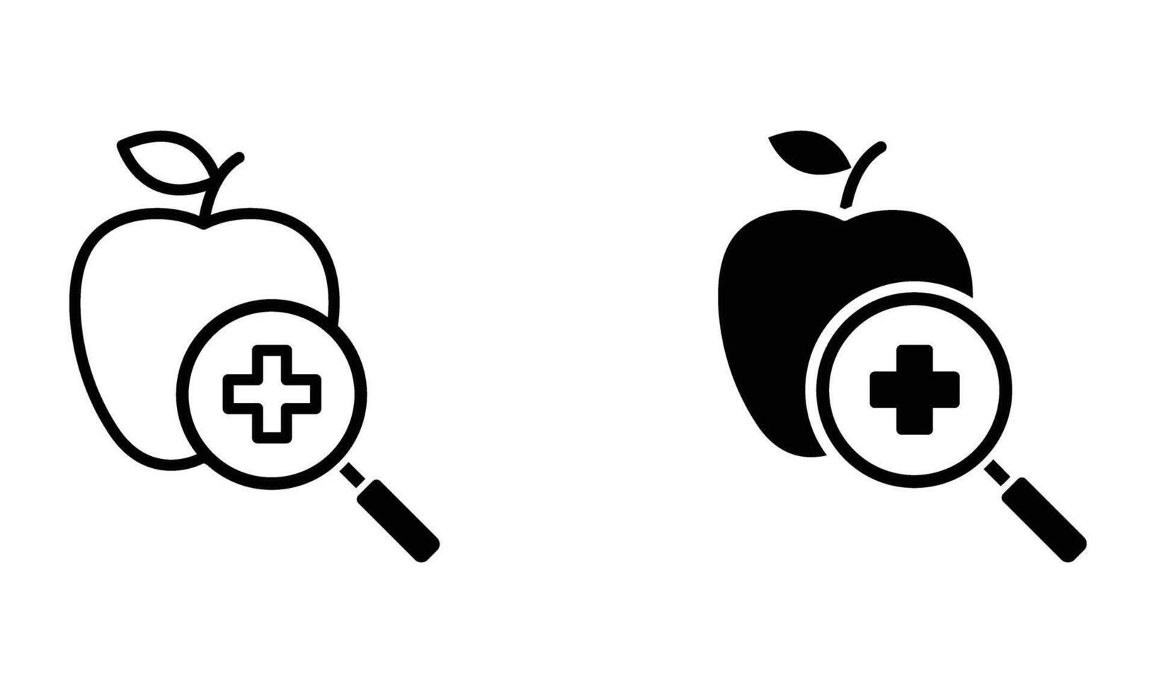 Apple with magnifying glass and medical symbol vector