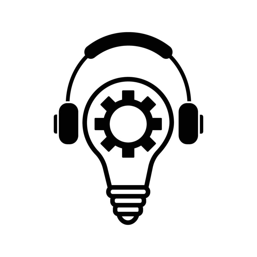 lightbulb with headphones and cogwheel icon vector