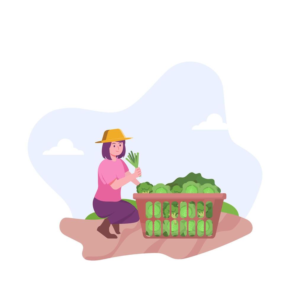 Garden, farm and ranch. illustration of Women tending the garden vector