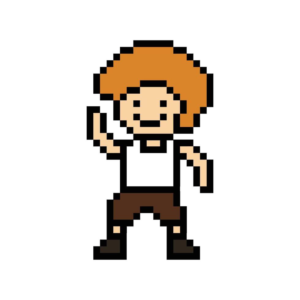Cute cartoon pixel male boy or man exercise dance art. vector