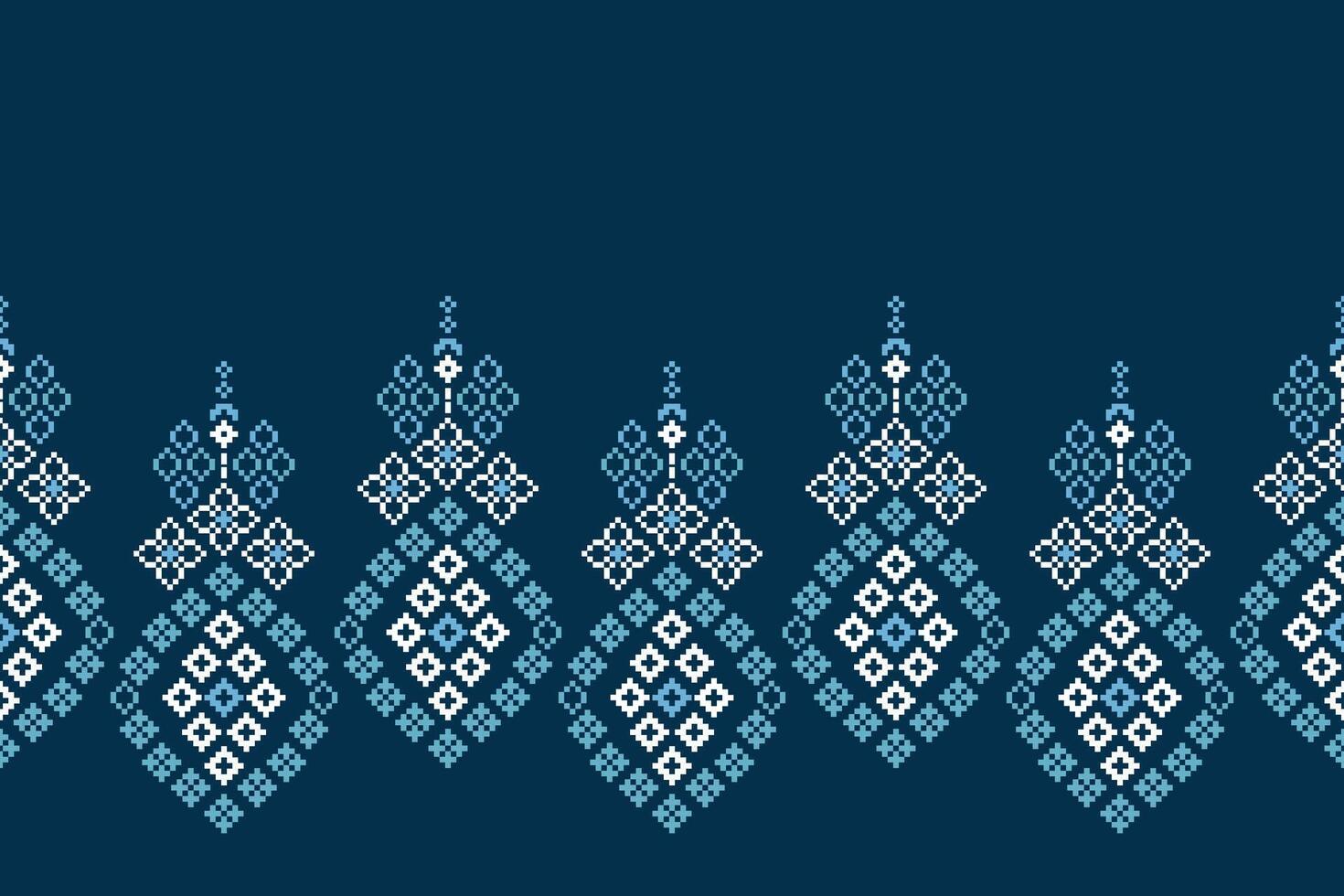 Pixel cross stitch pixel blue pattern fabric motif. vector