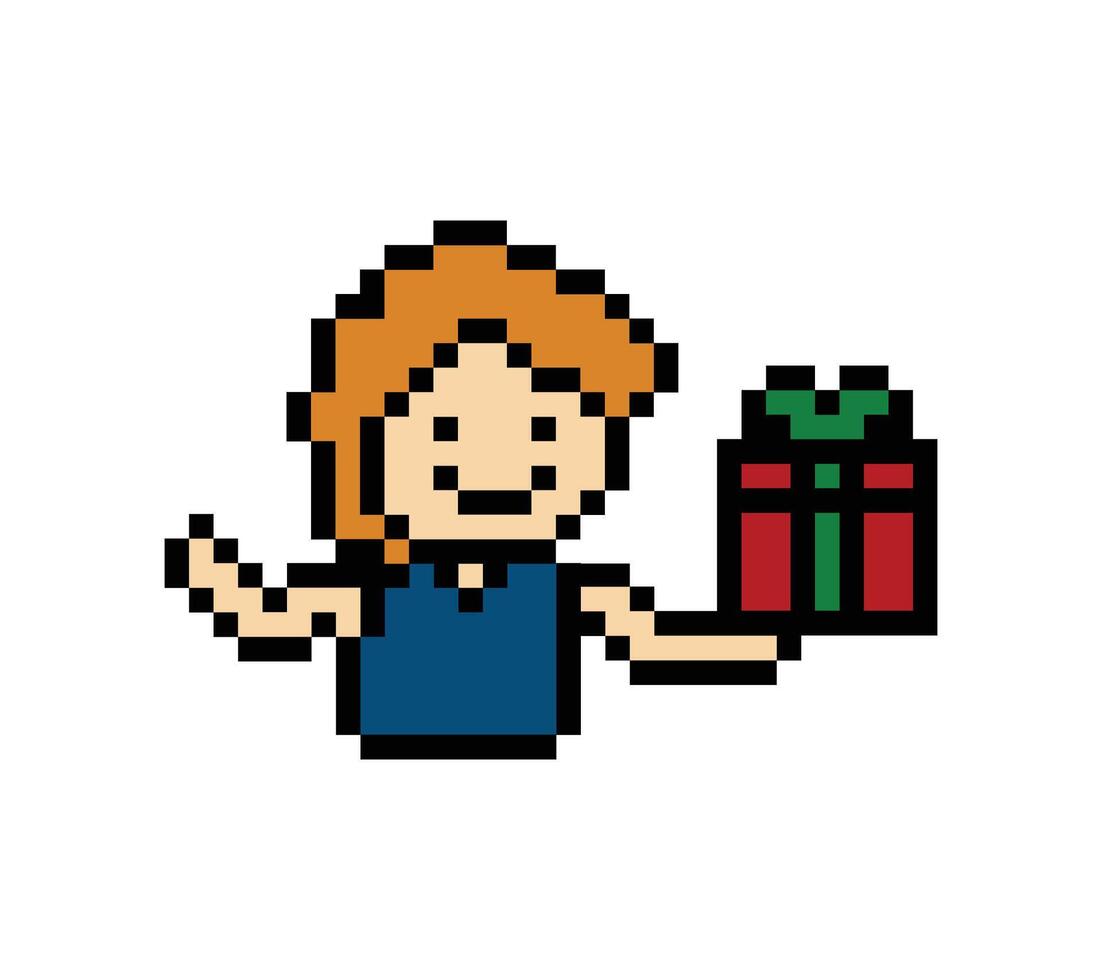 Cartoon cute male or man with gift box design shopping art gift. vector