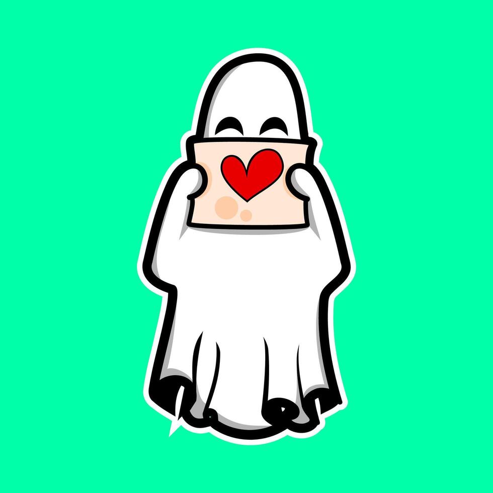 cute ghost carrying the symbol of love vector