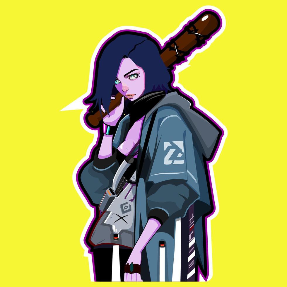cyberpunk girl character isolated in yellow background vector