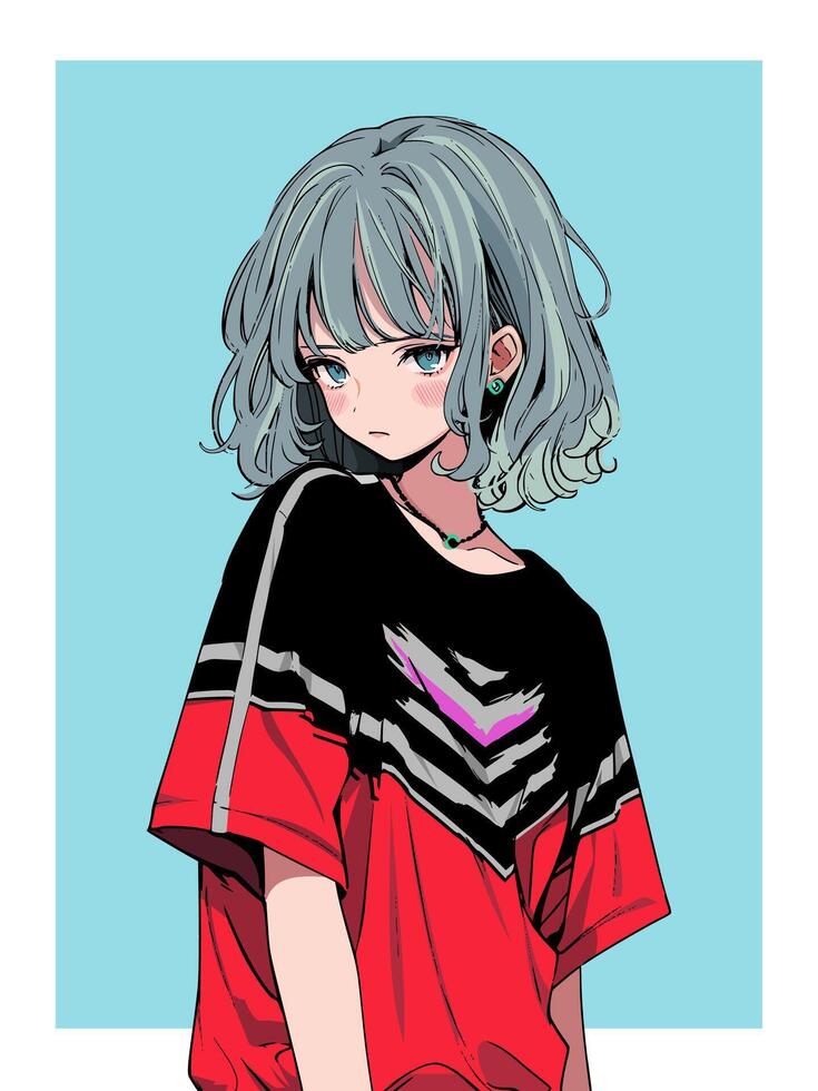cartoon little girl character wearing a fashionable t-shirt in anime style vector