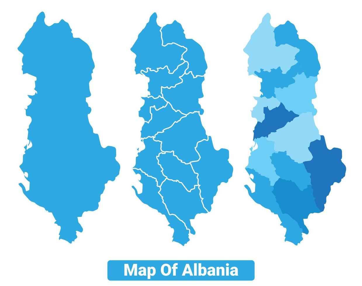 Bluescale Albania map in different style border outline illustration set vector