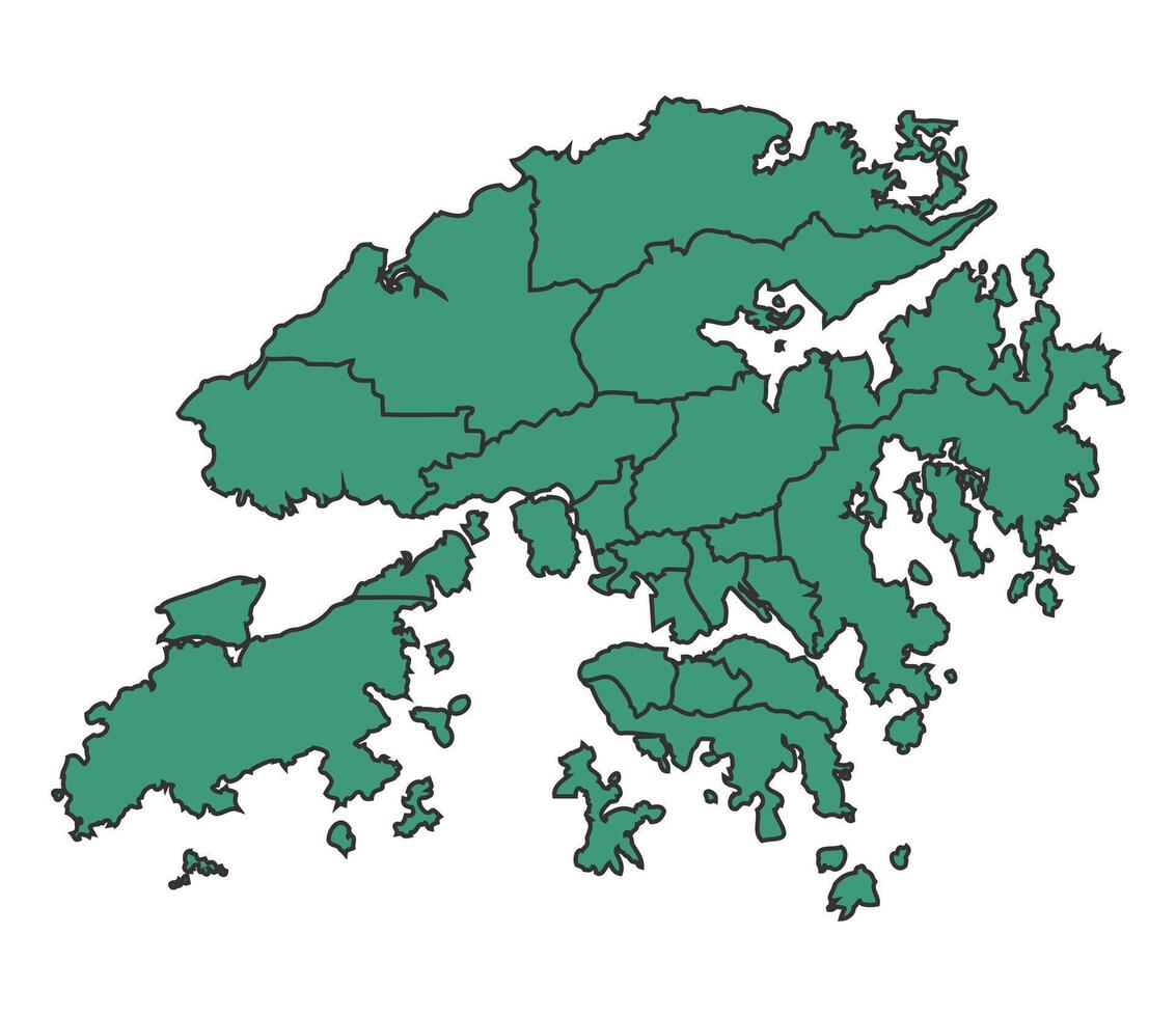 Green Hong Kong simple map with states border outline illustration vector