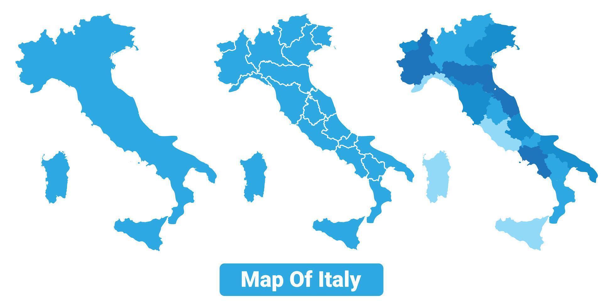 Bluescale Italy map in different style border outline illustration set vector