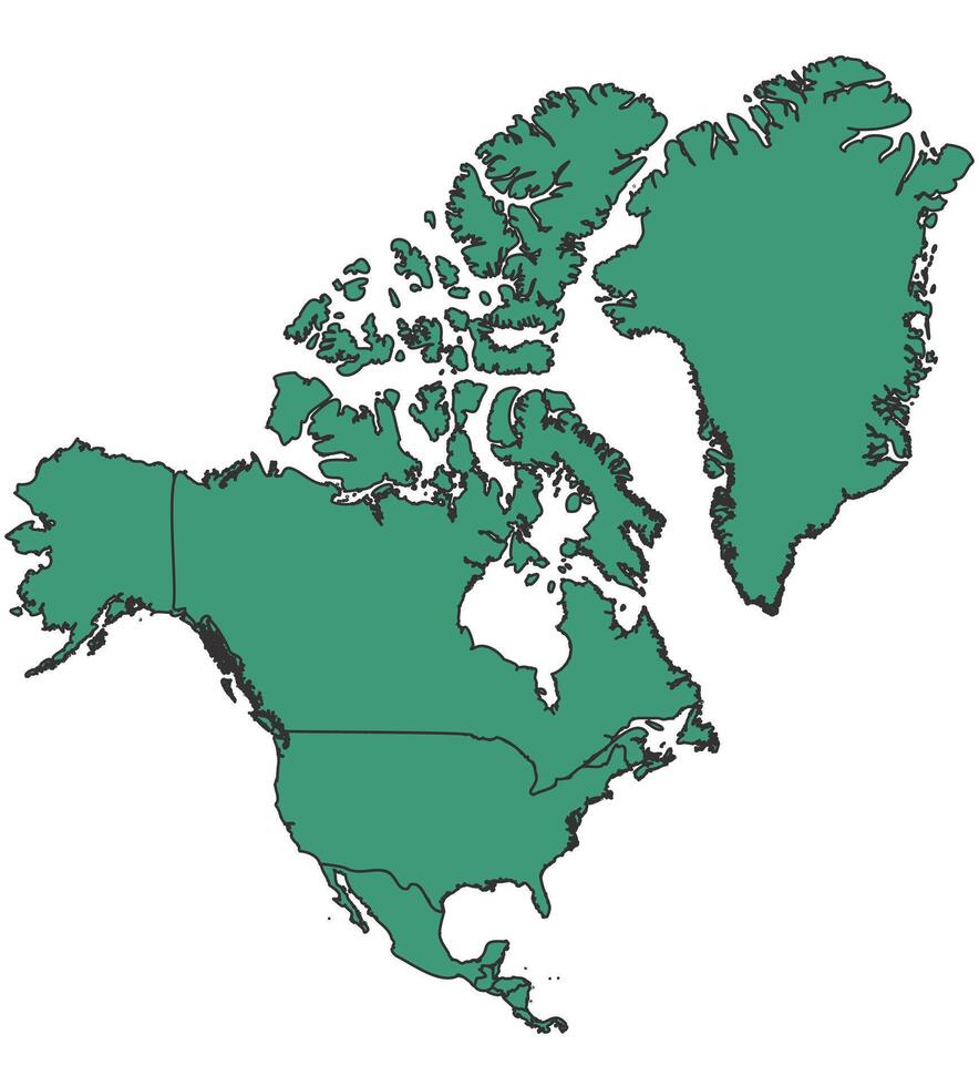 Green North America simple map with states border outline illustration vector