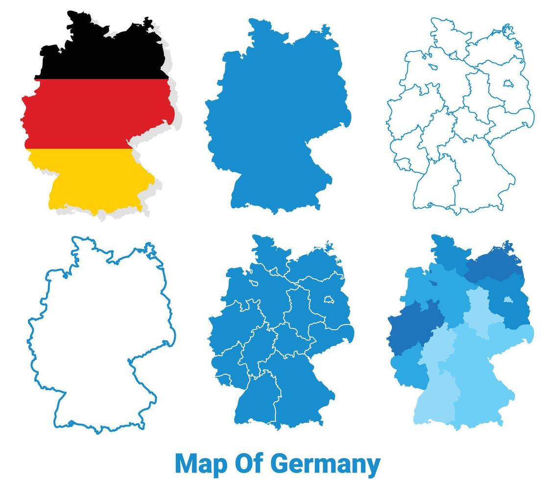 Germany Maps in different style political map flag outline illustration set vector