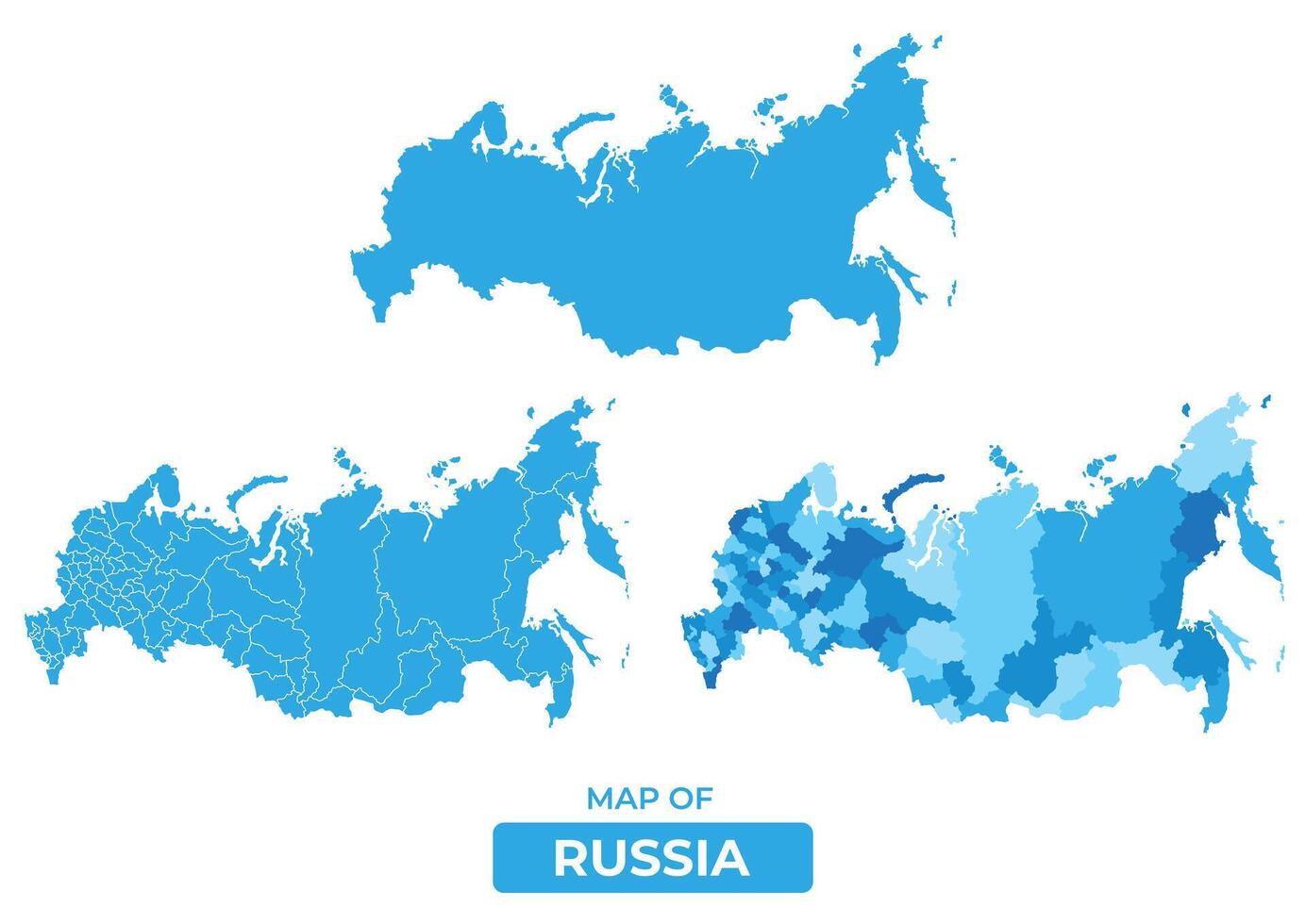 Bluescale Russia map in different style border outline illustration set vector