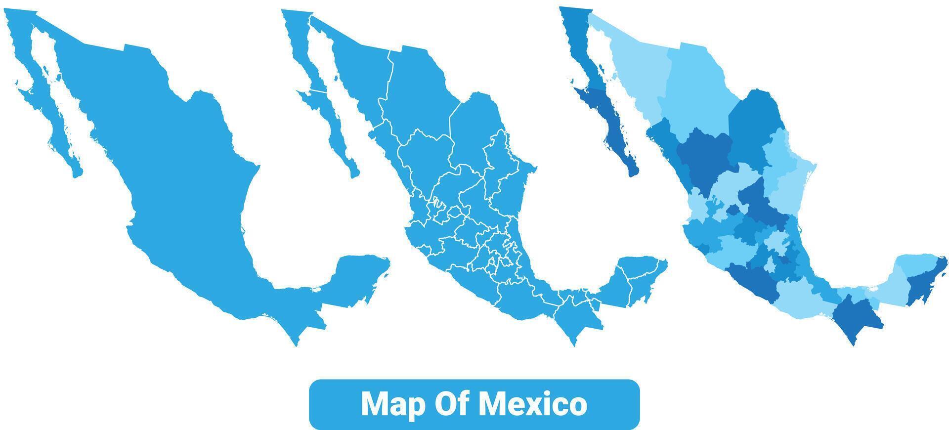 Bluescale Mexico map in different style border outline illustration set vector