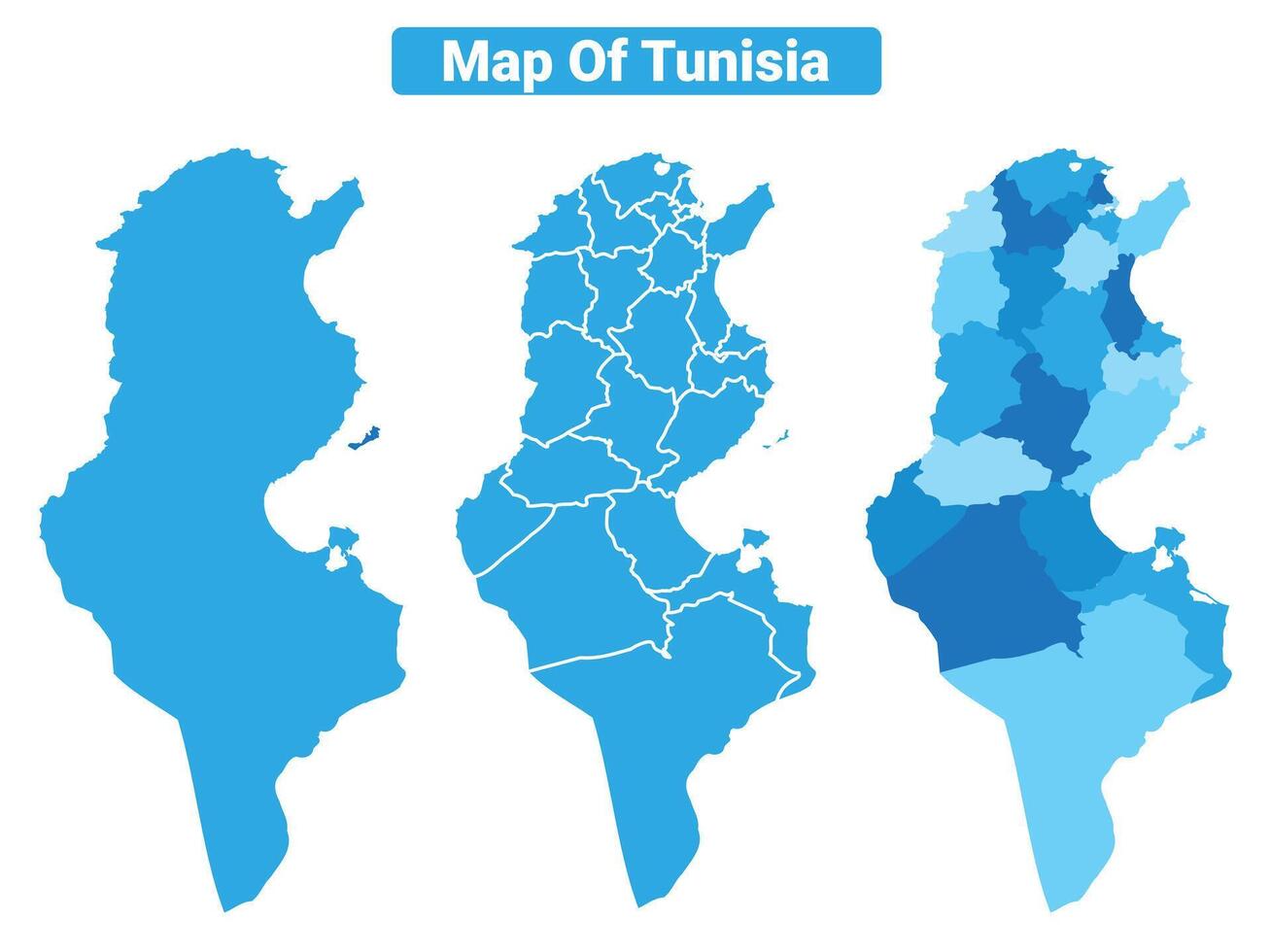 Bluescale Tunisia map in different style border outline illustration set vector