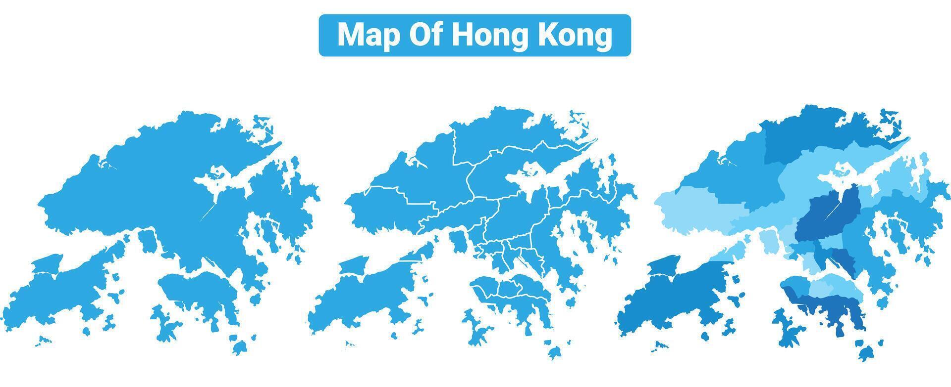 Bluescale Hong Kong map in different style border outline illustration set vector