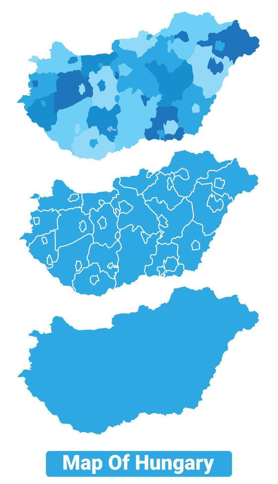 Bluescale Hungary map in different style border outline illustration set vector