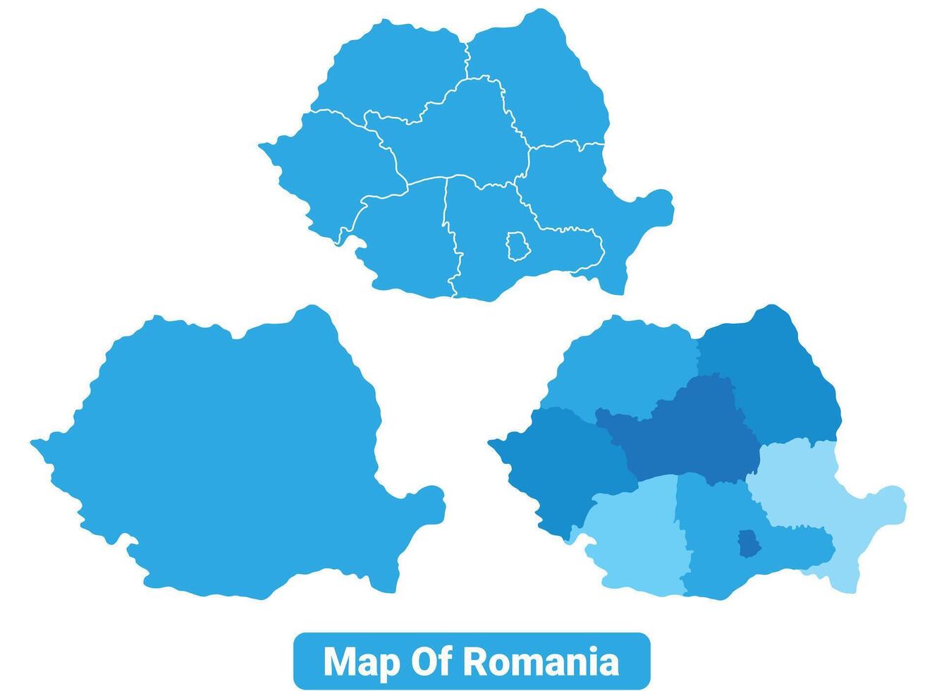 Bluescale Romania map in different style border outline illustration set vector