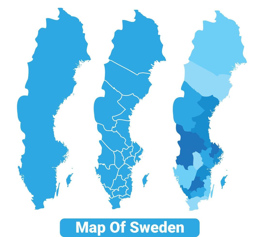 Bluescale Sweden map in different style border outline illustration set vector