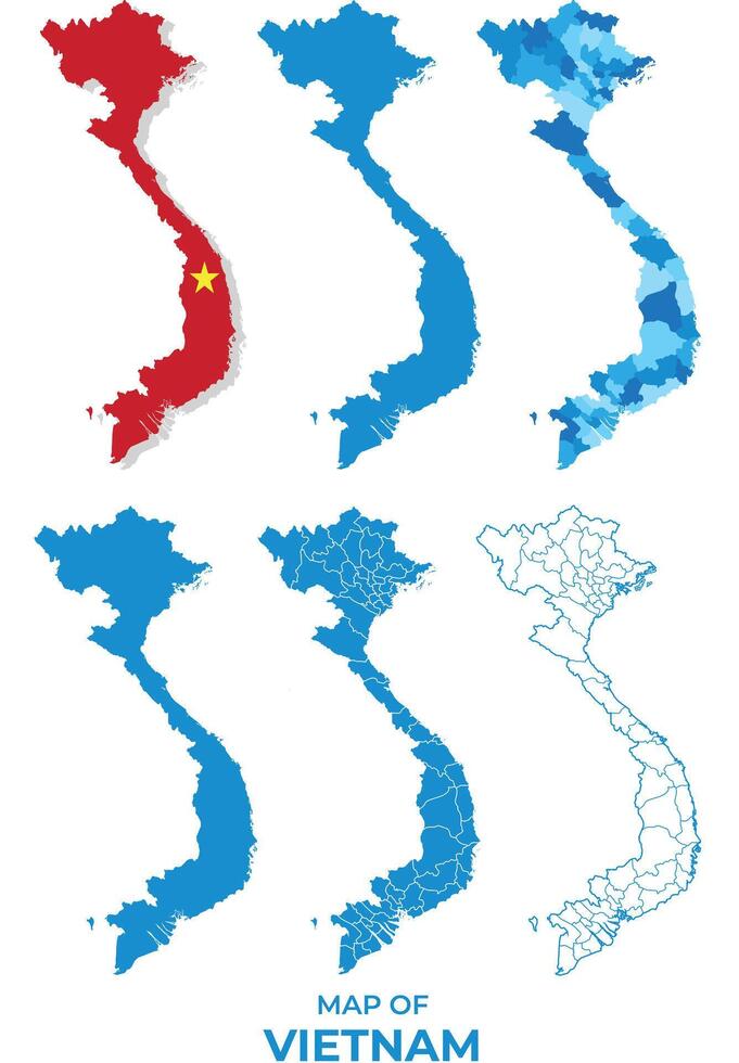 Vietnam Maps in different style political map flag outline illustration set vector