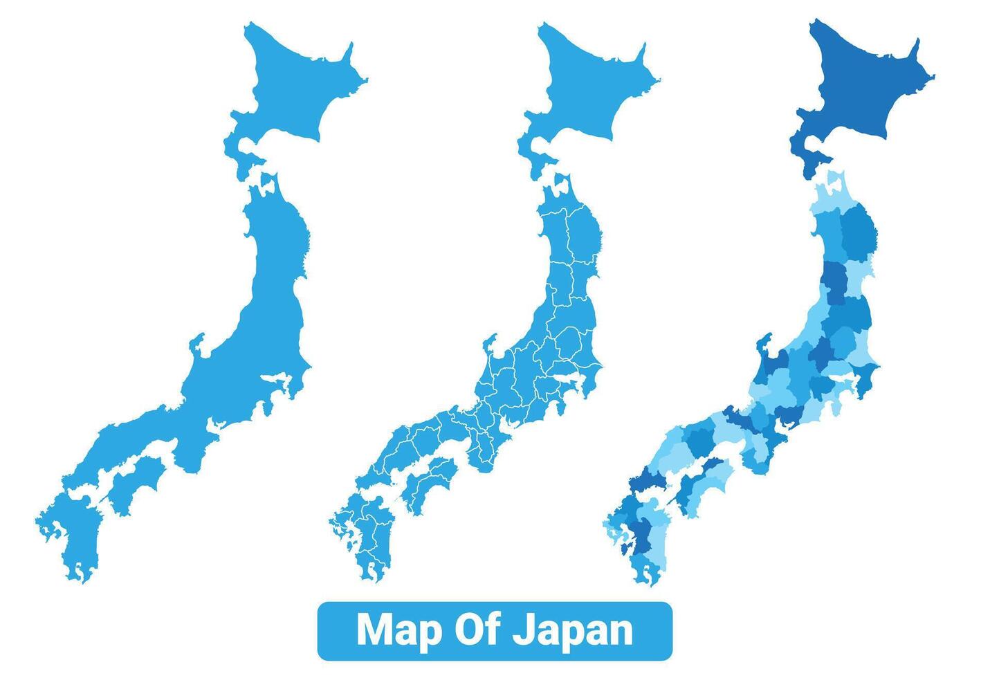 Bluescale Japan map in different style border outline illustration set vector