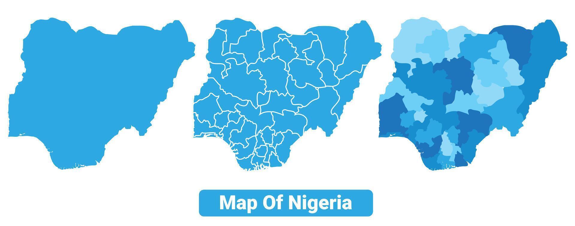 Bluescale Nigeria map in different style border outline illustration set vector
