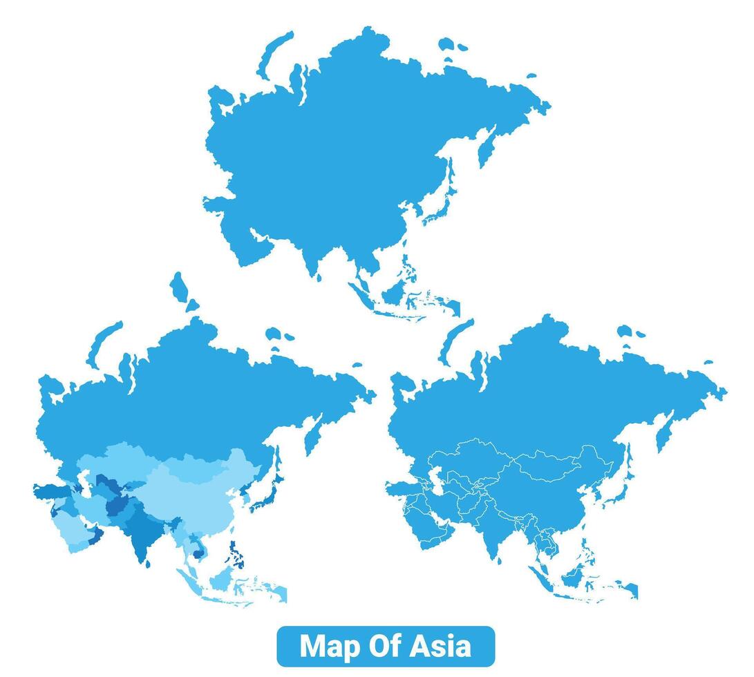 Bluescale Asia map in different style border outline illustration set vector