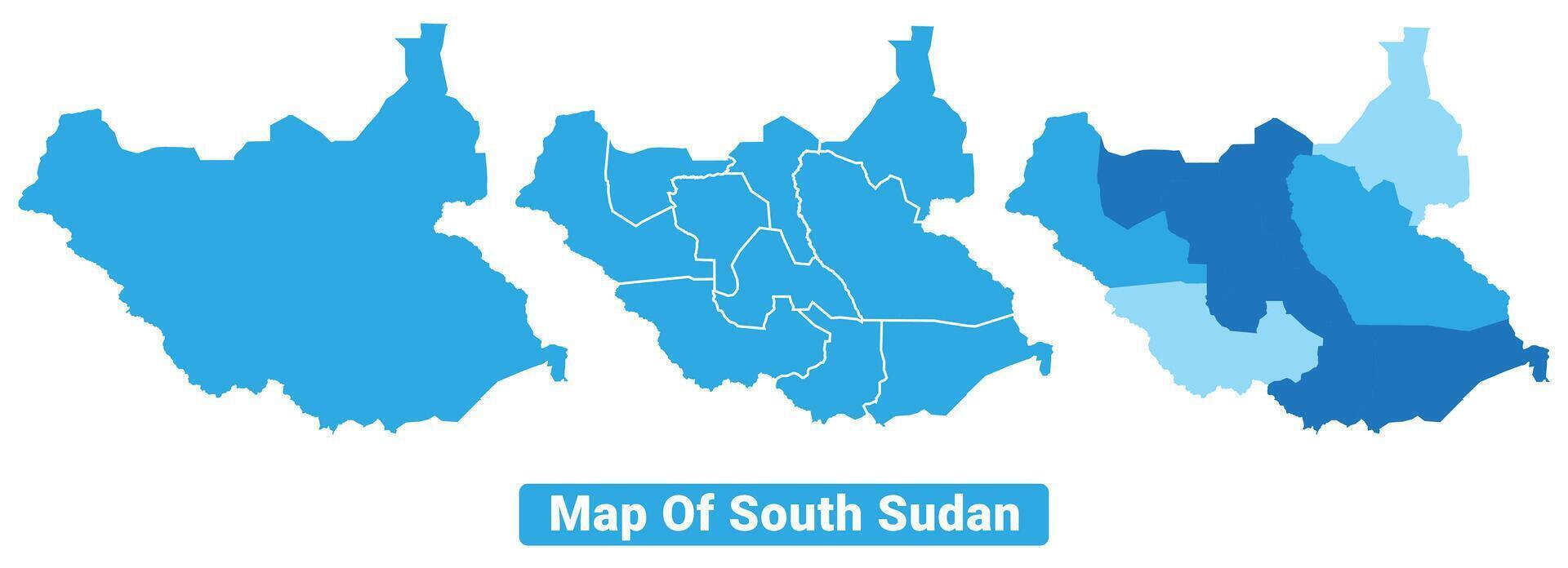 Bluescale South Sudan map in different style border outline illustration set vector