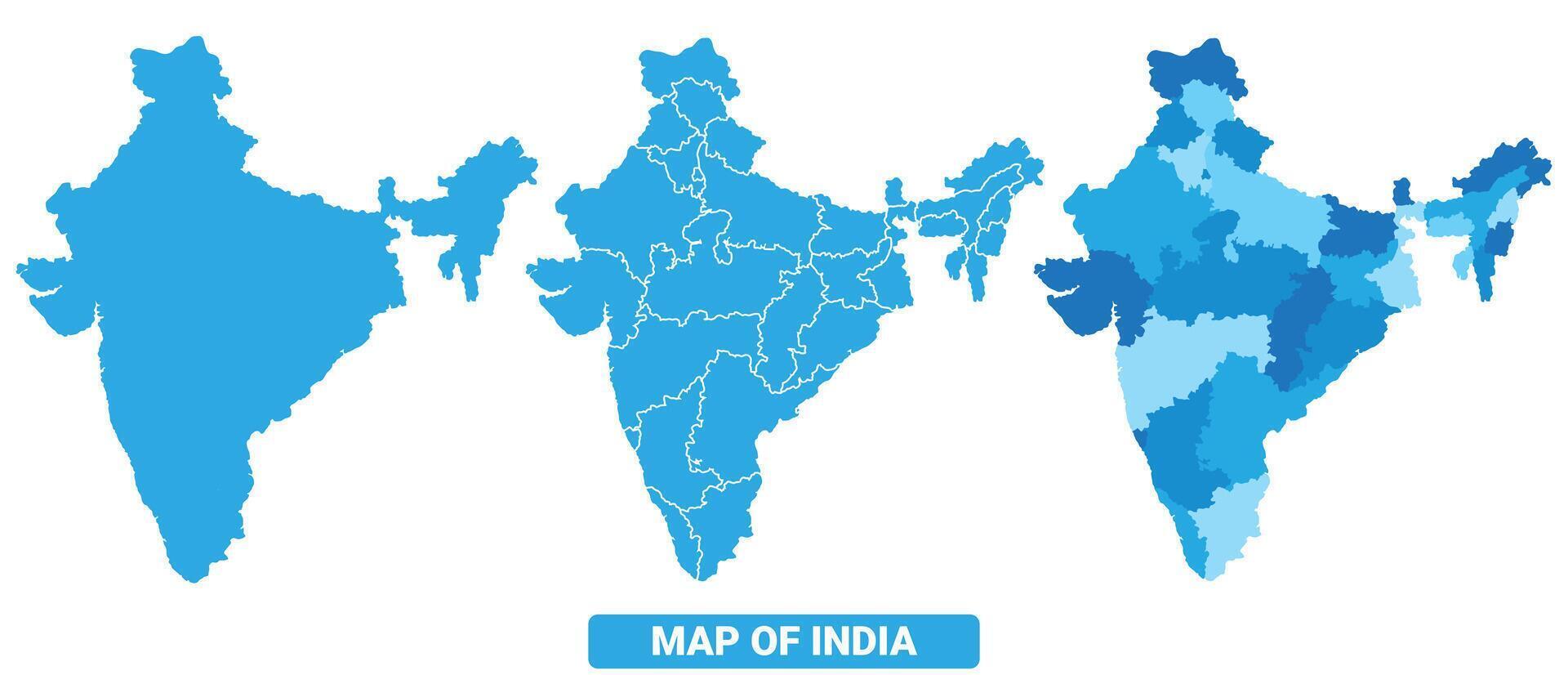 Bluescale India map in different style border outline illustration set vector