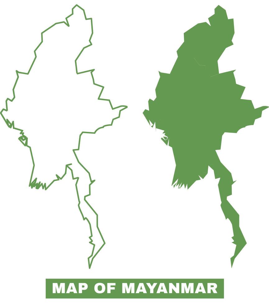 Simple Mayanmar Outline flat map style illustration set vector