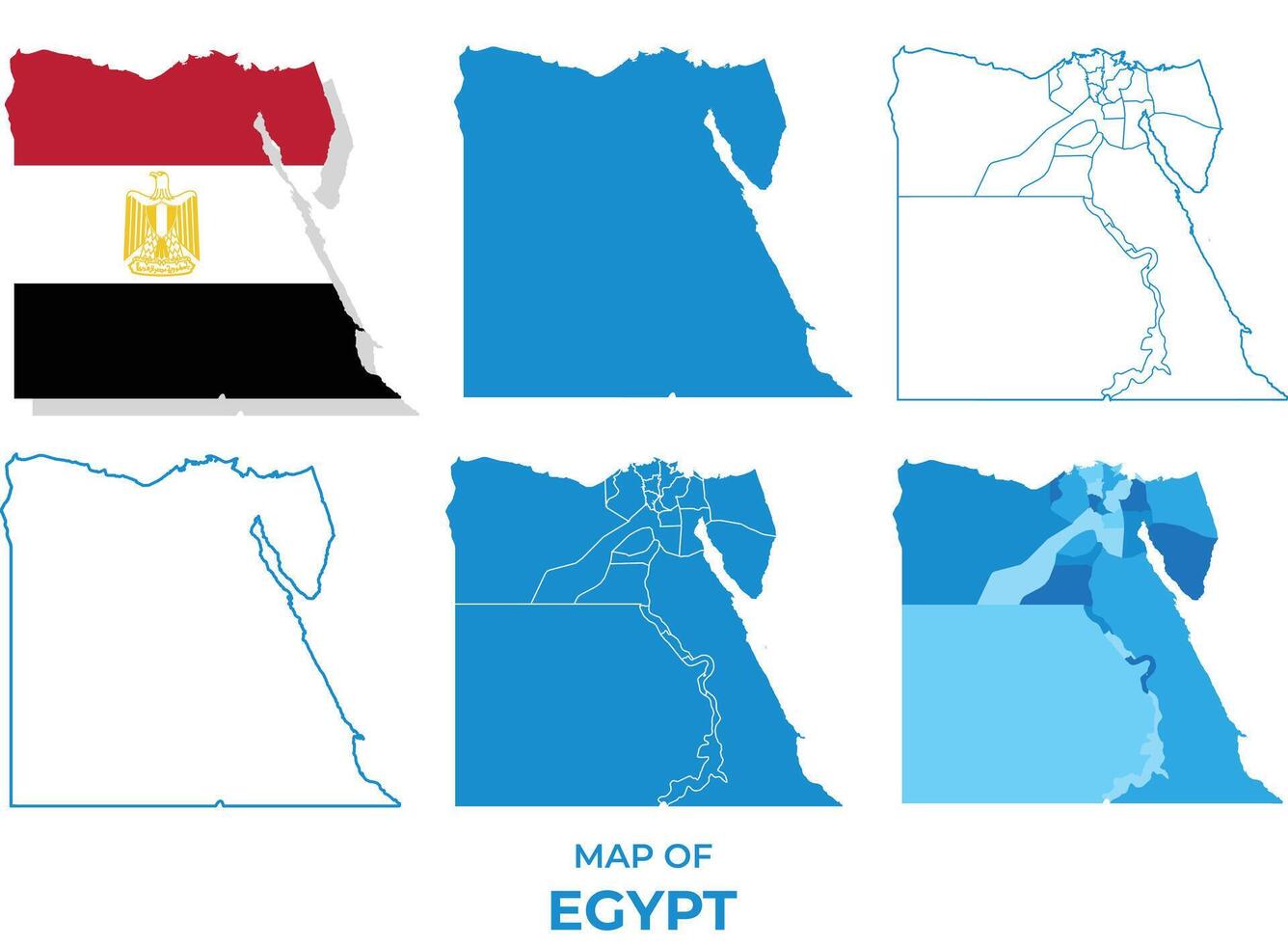 Egypt Maps in different style political map flag outline illustration set vector